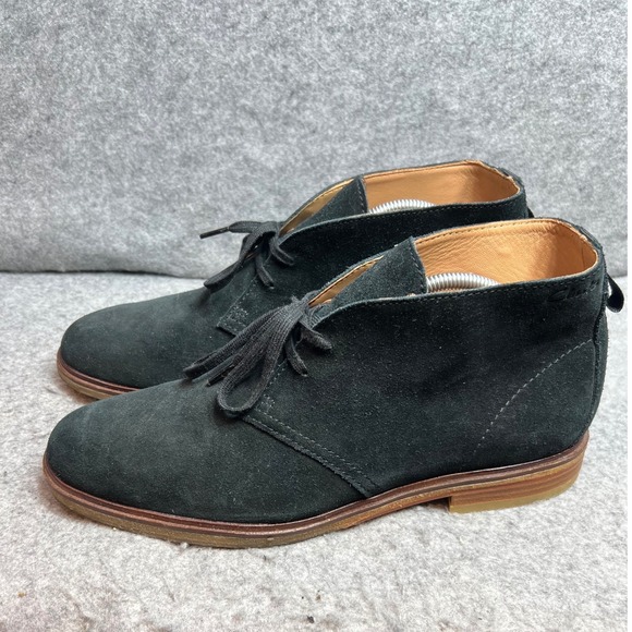 Clarks Mens Black Suede Chukka Desert Boots Lace Up Shoes Comfort Size 10.5 main image 5